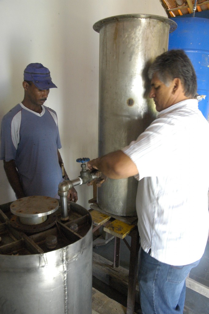 Montage de l'alambic avant la distillation